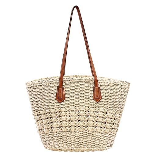 Image of Straw Shoulder Bag for Women Woven Tote Handbags Straw beach bag for Summer Vacation Travel