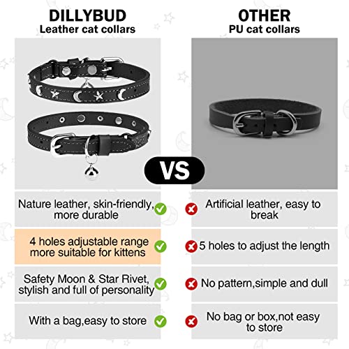 DILLYBUD Leder Katzenhalsband mit Sicherheit elastischen Gürtel und Glocke für Mädchen und Jungen, Schwarz, 18-23 cm