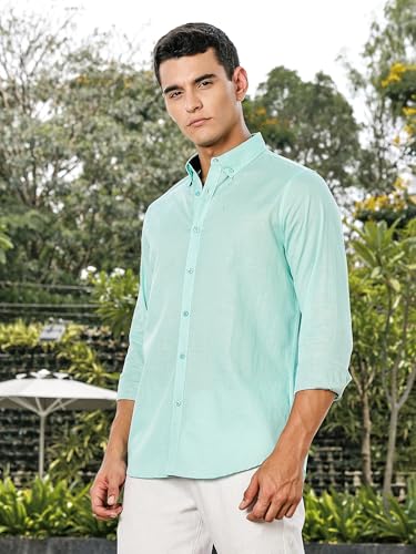 Image of Thomas Scott Men's | Linen Blend | Solid | Premium Cotton Linen Blend | Full Sleeve | Casual Shirt for Men