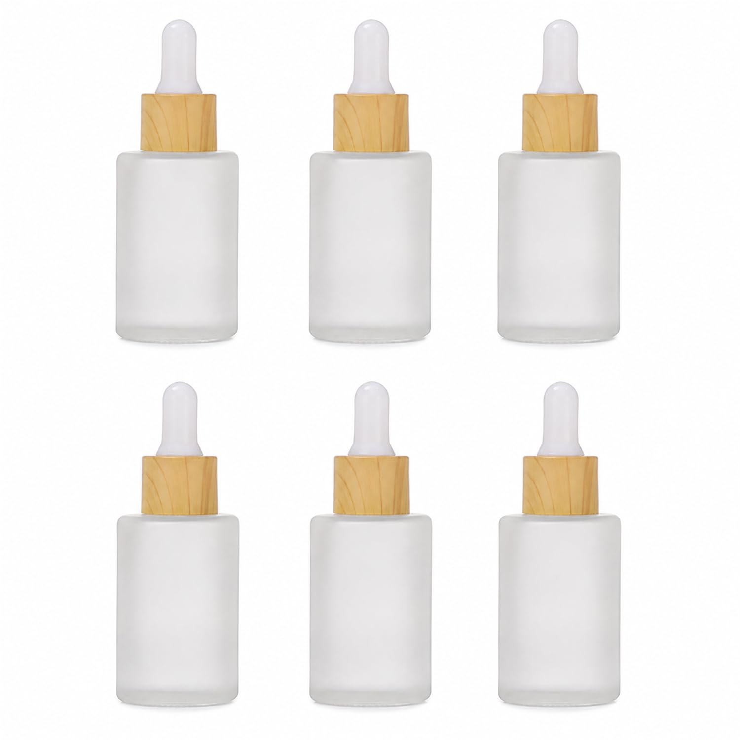Lot de 12 flacons compte-gouttes en verre dépoli de 30 ml pour huiles essentielles avec bouchons en bois vides avec couvercles en bois pour voyage, maison, magasin