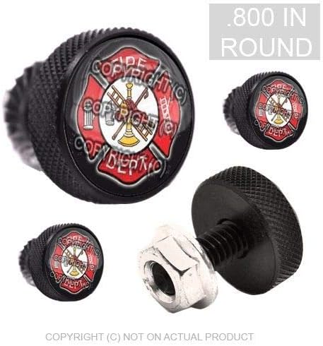 4 Vivid Black Billet Knurled License Plate Frame Fastener Tag Bolts FIRE DEPT Style-9856-5887