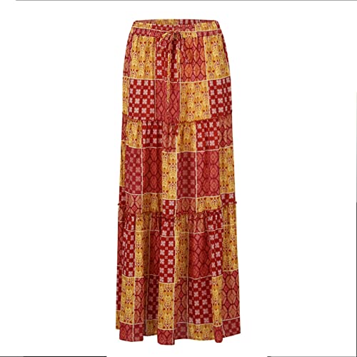 Boho Maxi Skirts for Women Pleated High Waisted Tiered A Line Skirt 2025 Summer Casual Flowy Long Skirts with Pockets4