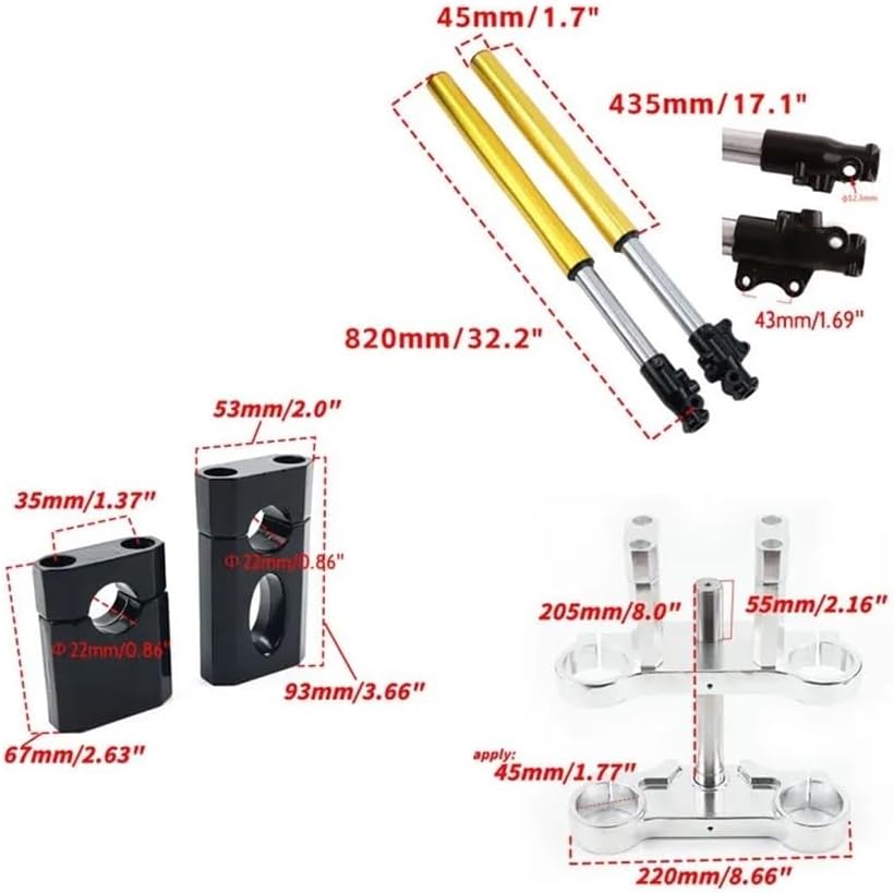 Compatible With Most Motorcycles 820mm Inverted Front Shock Absorber Fork Kit For 110cc 125cc Off-road Motorcycles(Silver Silver)