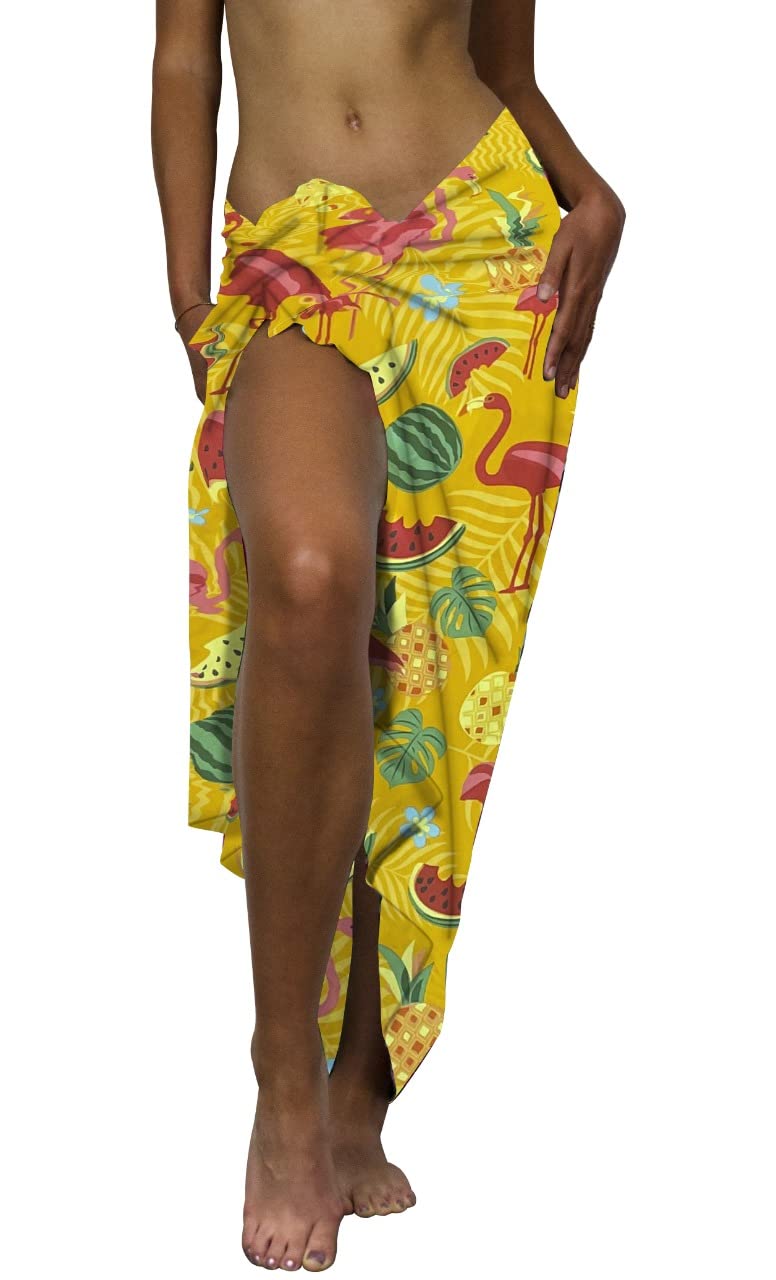 King Kameha Hawaiano Pareo Sarong Abrigo De Playa para Mujeres Funda De Bikini Casual Traje De Baño Muy Ruidoso Melón Flamenco Imprimir