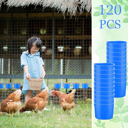 image for Ziliny 120 Pcs Cage Cups Chicken Birds Feeder Cups Plastic Hanging Chi