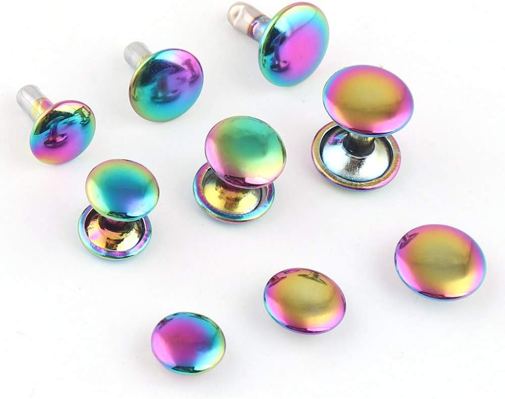 8-10mm Rainbow Double Cap Rivets,Metal Button Round Rose Gold Rapid Rivet,Rivet Studs for Purse Bags Handbags Shoes Belts Leather Craft DIY (Cap 9mm100pcs)