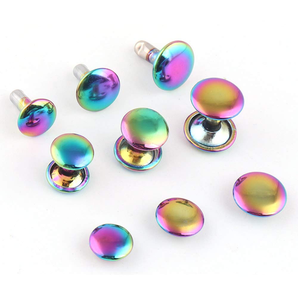 8-10mm Rainbow Double Cap Rivets,Metal Button Round Rose Gold Rapid Rivet,Rivet Studs for Purse Bags Handbags Shoes Belts Leather Craft DIY (Cap 9mm 20pcs)