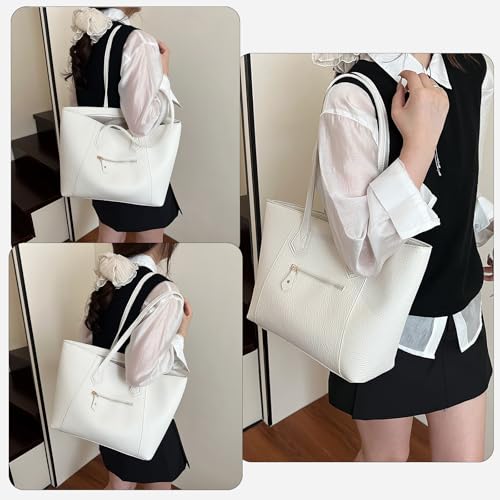 Bolso tote para mujer de cuero sintético, elegante bolso de hombro con cremallera, bolso de trabajo de gran capacidad para uso diario miniatura 4