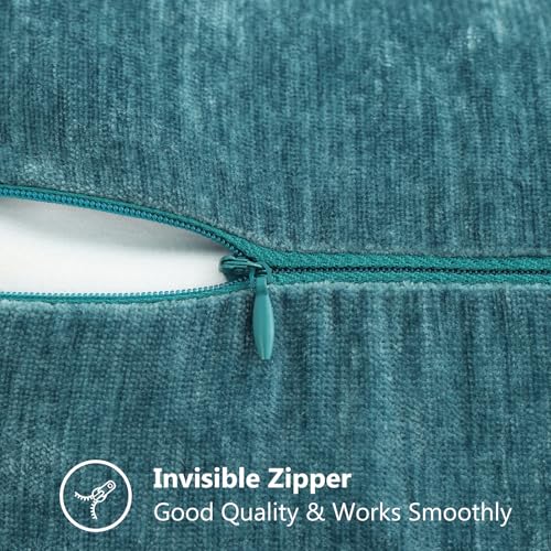 Image of decorUhome Fall Chenille Soft Cozy Throw Pillow Covers 26x26 Set of 2, Modern Farmhouse Boho Velvet Decorative Euro Sham Pillow Cases with Stitched Edge for Couch Sofa Bed Home Decor, Teal