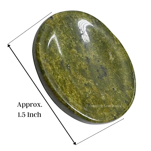 Image of Amazing Gemstone Vesuvianite Worry Stone Crystals and Healing Stones - Stones for Stress Relief - Piedra Crystal Fidget for Meditation, Relaxation - Unique Stocking Stuffers and Birthday Gift