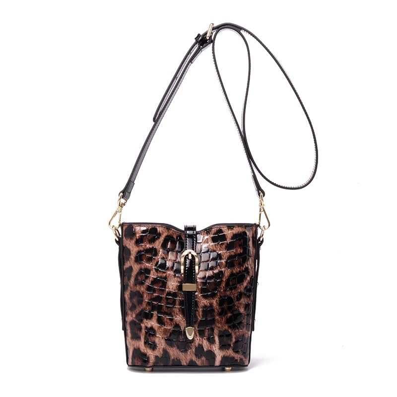 Leather leopard print calfskin cross-body bag, small size, miniature, mobile phone pocket, detachable shoulder strap, crocodile print