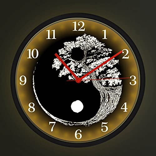 Geek Alerts Yin Yang Bonsai Tree of Life Silent Wall Clock,Battery Operated Voice Control LED...
