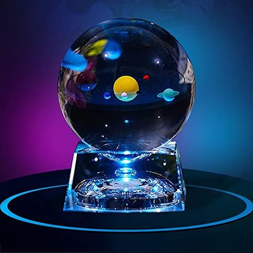 Solar System Balls - Crystal Ball for Kids with LED Lamp Base, Clear 80mm(3 inch) Glass Sphere for Birthday Gifts, Teacher Gifts,Gift for Anniversary and Boyfriend Birthday