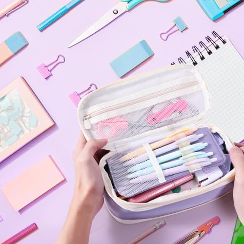 Image of Janhavi Initial Large Capacity Premium Oxford Cute Aesthetic Pencil Case Pouch Bag Special School Supplies Colored Stationery Organizer Gifts for Girls, Women, Adults