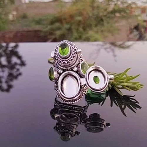 Peridot Ring, 925 Sterling Silver, Perfume Box Ring, Poison Box Ring, Small Two Box Ring, Unique Ring, Handmade Poison Ring, Ring For Women, Hidden Box Ring, Statement Ring, #TOP5