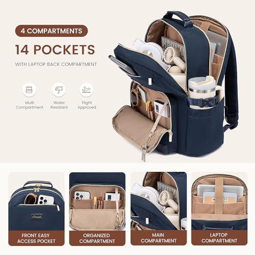 Image of LOVEVOOK Laptop Backpack for Women with Pouch Pocket for Large Capacity Cup,17 Inch Laptop Computer Bag Travel Backpack Purse,Waterproof Work Business Backpack College Teacher Bags,Dark Blue