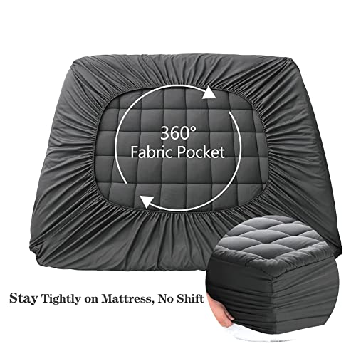 Easeland Queen Size Mattress Pad Pillow Cover Quilted Fitted Mattress Protector Cotton Top 8-21" Deep Pocket Cooling Mattress Topper (60X80 Inches, Dark Grey) #TOP4