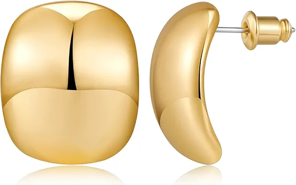 MUYAN Chunky Thick Earrings for Women,Gold Silver Polished Earrings Lightweight Everyday Jewelry