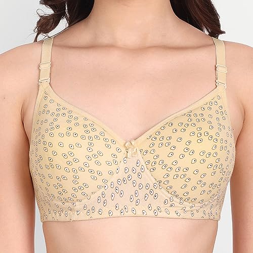 Image of Women Flower Printed Padded Bra - Made of Pure Cotton Full Coverage Non Wired Soft Cup for T-Shirt Saree Dress for Everyday