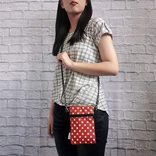 Tainada Women Crossbody Shoulder Travel Zippered Wallet Purse Clutch Phone Bag w/Detachable Strap (Red White Polka Dots)2