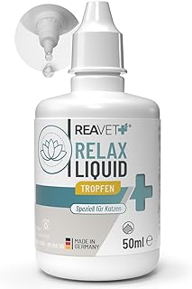 ReaVET Relax Liquid für Katzen 50ml - Beruhigungstropfen I Entspanntes & ausgeglichenes Katzenleben I Tropfen I Beruhigung, Unruhe, Stress, Nervosität, Silvester & Reisen product image