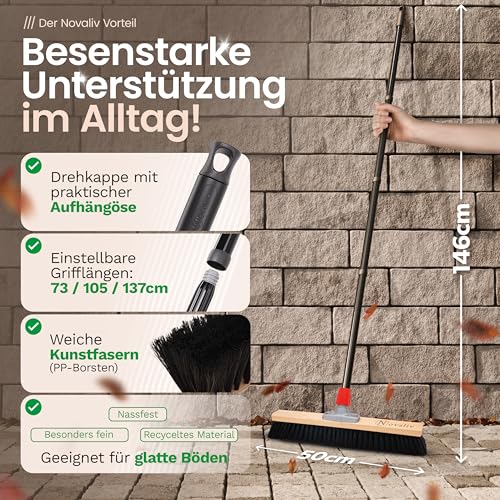 Novaliv 2X Saalbesen 50 cm mit Stiel Borsten Rosshaarbesen Besen fein Ideal als Werkstattbesen mit Stiel Hallenbesen Industriebesen Hausbesen Kehrbesen Zimmerbesen Haarbesen Stubenbesen Besen weich – Bild 3