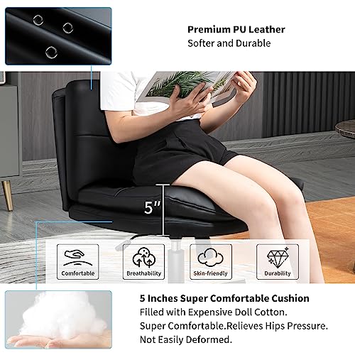 Armless Swivel Desk Chair with Thick Padding - Black