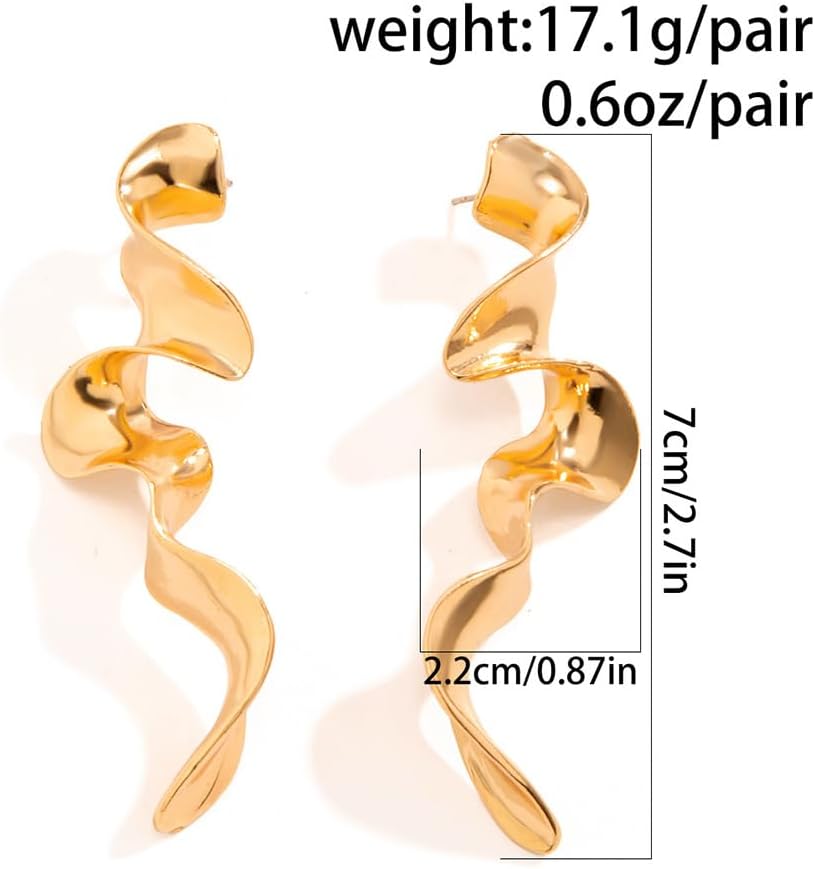 Gold Statement Wavy Irregular Geometric Curve Earrings for Women, Dainty Silver Exaggerated Twisted Shape Earring Minimalist Punk Party Prom Jewelry Gift - Image 2
