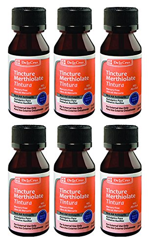 De La Cruz Merthiolate Tincture Antiseptic - First Aid for Minor Cuts, Scrapes and Burns - Mercury-Free Formula Safe for The Entire Family (6 Bottles)