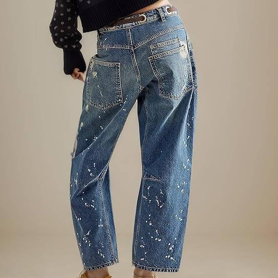 Pull-On Barrel Baggy Jeans Drawstring Ankle Baggy Jeans Elastic Waist Stretchy Denim Pants Calypso Blue M3
