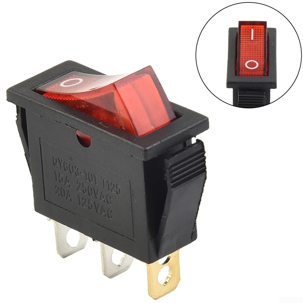 Interruttore a bilanciere 15A 250V 20A 125V ROSSO ON-OFF-ON 3 pin, tipo sottile a scatto con terminali a pressione per elettrodomestici
