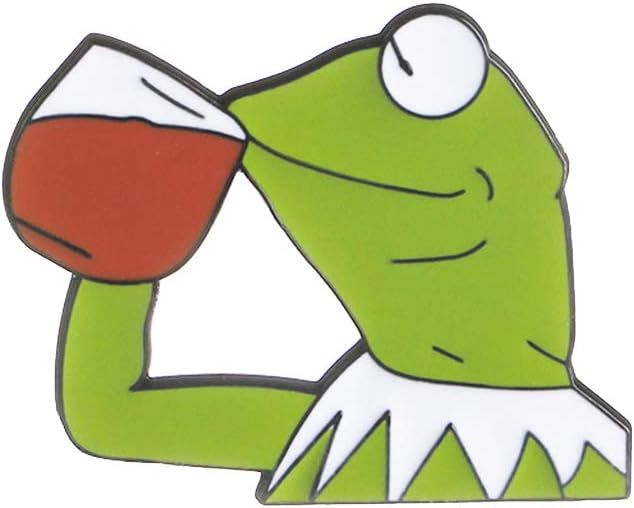 Fliyeong Durable Unisex Funny Frog Pepe Drinking Red Wine Expression Cartoon Brooch Pin