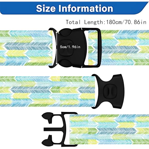 Image of 2 Pack Luggage Straps for Suitcases, Adjustable Travel Belt with Buckle, 2 inch Wide Heavy Duty Suitcase Straps for Summer Beach Vacations, Graduation Trips, Blue Feather Pattern, Multi-Color