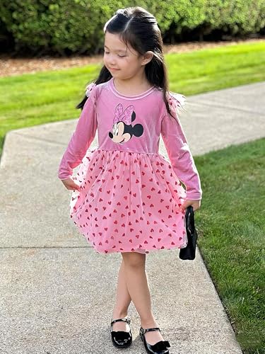 Image of Disney Girls' Tulle Tutu Dress Birthday Party Outfit Baby /Toddler | Officially Licensed, Frozen Elsa, Minnie, Princess, Velvet Top with Belt, Multi-Layer Mesh Skirt, Ruffle Long Sleeve Clothes