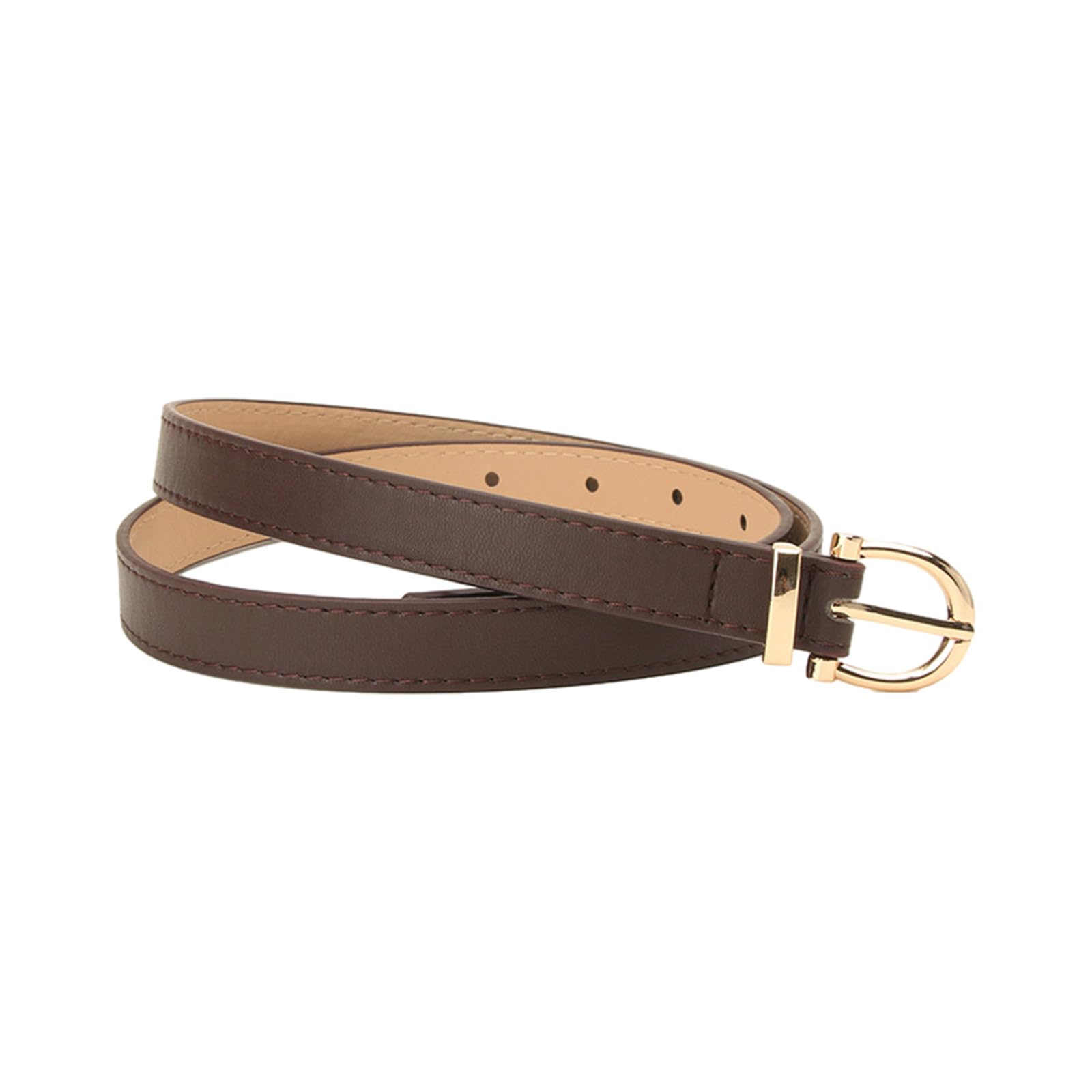 Maxtonser PU-leather Waist Belts with Oval Shape Buckle Thin Adjustable Waist Belt All-match Woman Dresses Skirt Coat Waistband Coffee