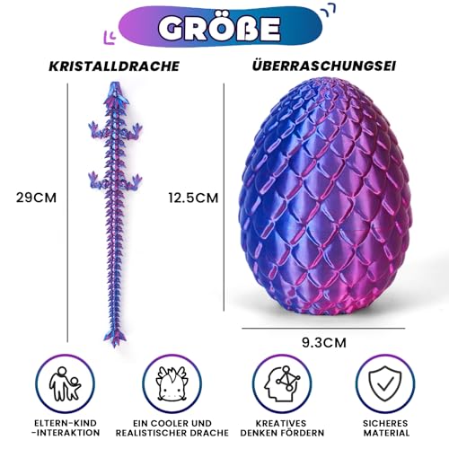 Merrwon 3D-Gedruckter Drache (28,5 cm) mit Drachenei – Ostern Spielzeug und Deko, Ostergeschenke Kinder, Laserviolett