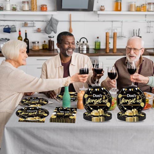 48Pcs We Will Miss You Plates and Napkins Farewell Party Supplies Goodbye Party Decorations Black and Gold Going Away Disposable Paper Tableware Set for Leaving Retirement Graduation Serve 24 - Image 5