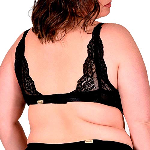 Sutiã Em Renda Com Forro Em Tule Duplo Sem Bojo Lingerie Plus Size Preto