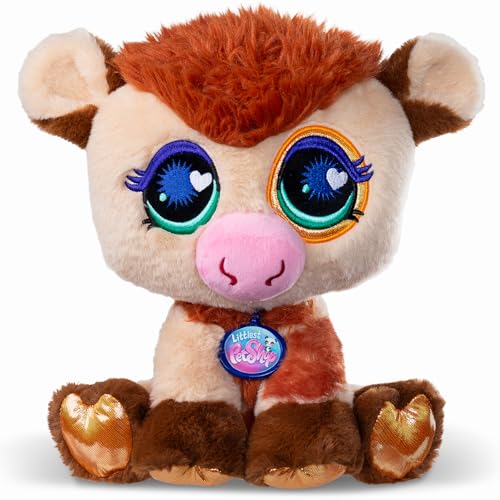 Littlest Pet Shop - Peluche Vache 25 cm - Littlest Pet Shop LPS Vache Deluxe - Peluches Animaux Mignons Grands Yeux Qui Brillent - Jouet Enfant 3 Ans et + -...