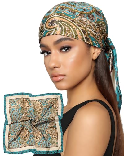 AWAYTR 35 Satin Head Scarf for Women Like Silk Scarf for Hair Scarf Satin Hair Bandana Women Headscarf Hair Wrap Scarf Neck (Blue)
