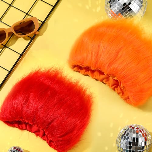Image of Geyoga 2 Pcs Funny Wig Crazy Hair for Halloween Party,Red, Orange | Funny Colorful Wig Adults Use, Unisex Funky Hairband, Halloween Mardi Gras Cosplay Costume Party Accessories