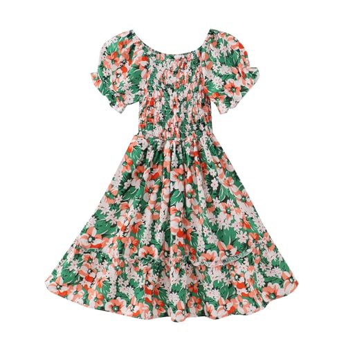 Vestido de vacaciones en la playa para niñas con falda elástica