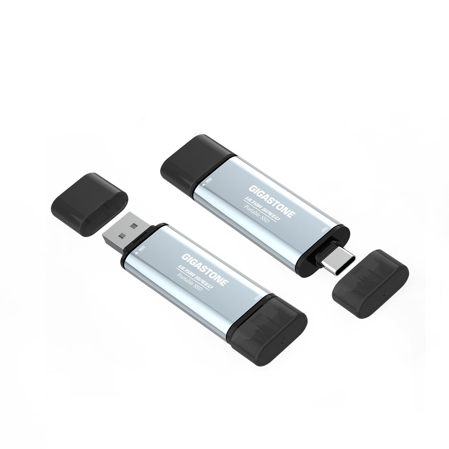 Gigastone Duo Go USB-A+C 1TB (2-Pack) Dual External Portable SSD 1,050MB/s Glossy Surface, Supports Apple 4K 60fps ProRes HDR Video Recording USB3.2 Gen 2 for iPhone 16 PS5 Mac iPad Laptop Android