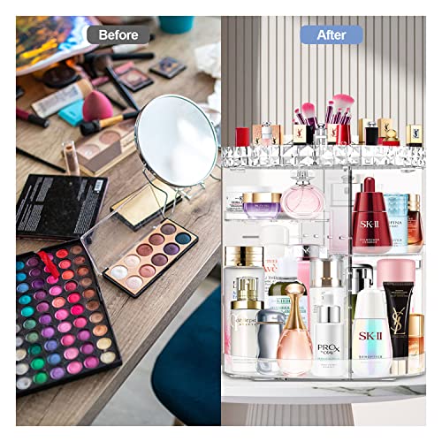 Miserwe 360 Rotating Makeup Organizer, Diy Adjustable Makeup Carousel Spinning Holder Rack, Large Capacity Cosmetic Brush Lipstick Storage Organizer Box For Vanity #TOP3
