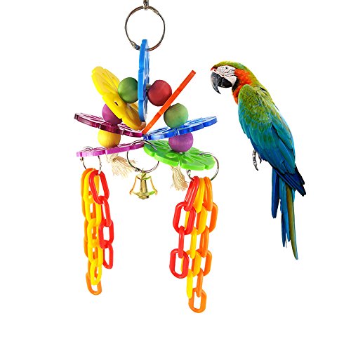 DAEDALUS® coloré Perles Fleur Bird Jouet à mâcher avec chaîne pour Parrot Perroquet Gris du Gabon Amazones Conure Perruche calopsitte Inséparable cacatoès Cage à Suspendre Bite Jouet en Acrylique
