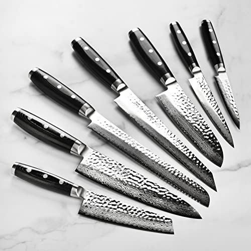 Enso Knife Set - Made In Japan - Hd Series - Vg10 Hammered Damascus Japanese Stainless Steel With Dark Ash Knife Block - 25 Piece #TOP1
