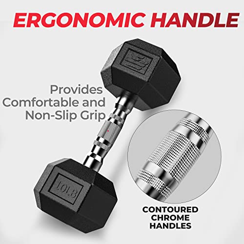 Finer Form Rubber Encased Hex Dumbbells With Chrome Handle - The Perfect Free Weights & Dumbbell Sets (10 Lb Pair) #TOP1