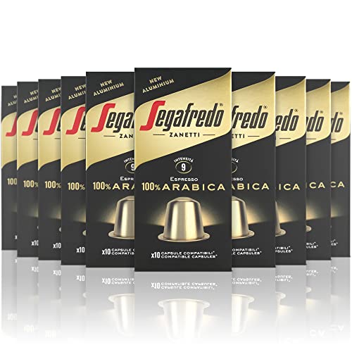 Segafredo Zanetti 100 Cápsulas de Aluminio Compatibles con Nespresso Café 100% Arábica Sabor Suave y Aromático (10 Cajas de 10 Cápsulas) - Adecuadas para Máquinas Nespresso Original