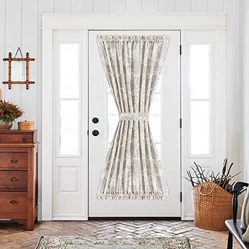 jinchan Floral French Door Curtain Farmhouse Linen for Sliding Glass Door 72 Inches 1 Panel with Tieback Light Filtering Curtain for Window Patio Rod Pocket Black on Linen 50"W x 72"L (Pack