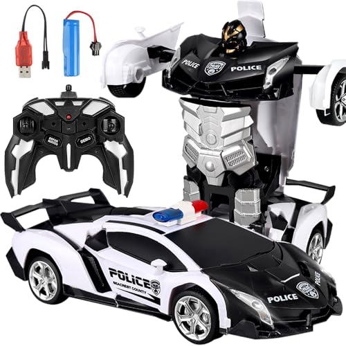 Hojalis Coche Teledirigido, Police Coche Radiocontrol, Coche Teledirigido Robot Juguetes Transformadores, 2.4Ghz Robot RC Car con Batería Recargable, para Niños de 3, 4, 5, 6, 7, 8, 9, 10 Años